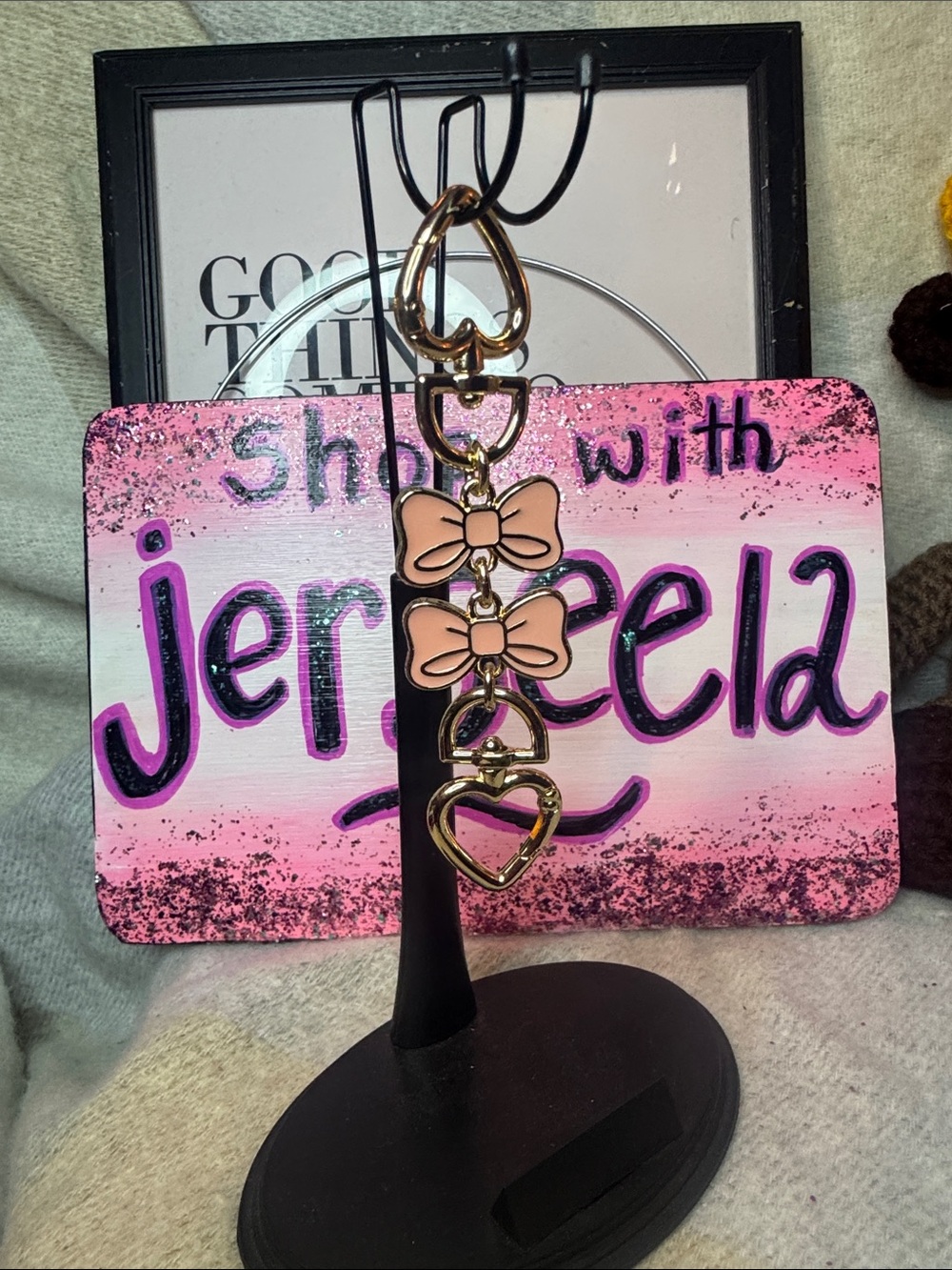 Pink Bow and Heart Bag Extender